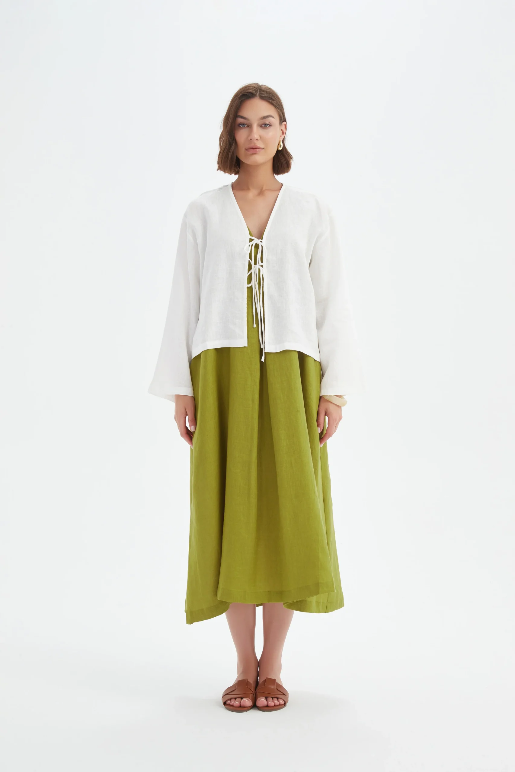 Tirelli Tie Front Linen Top In Cream - Image 4