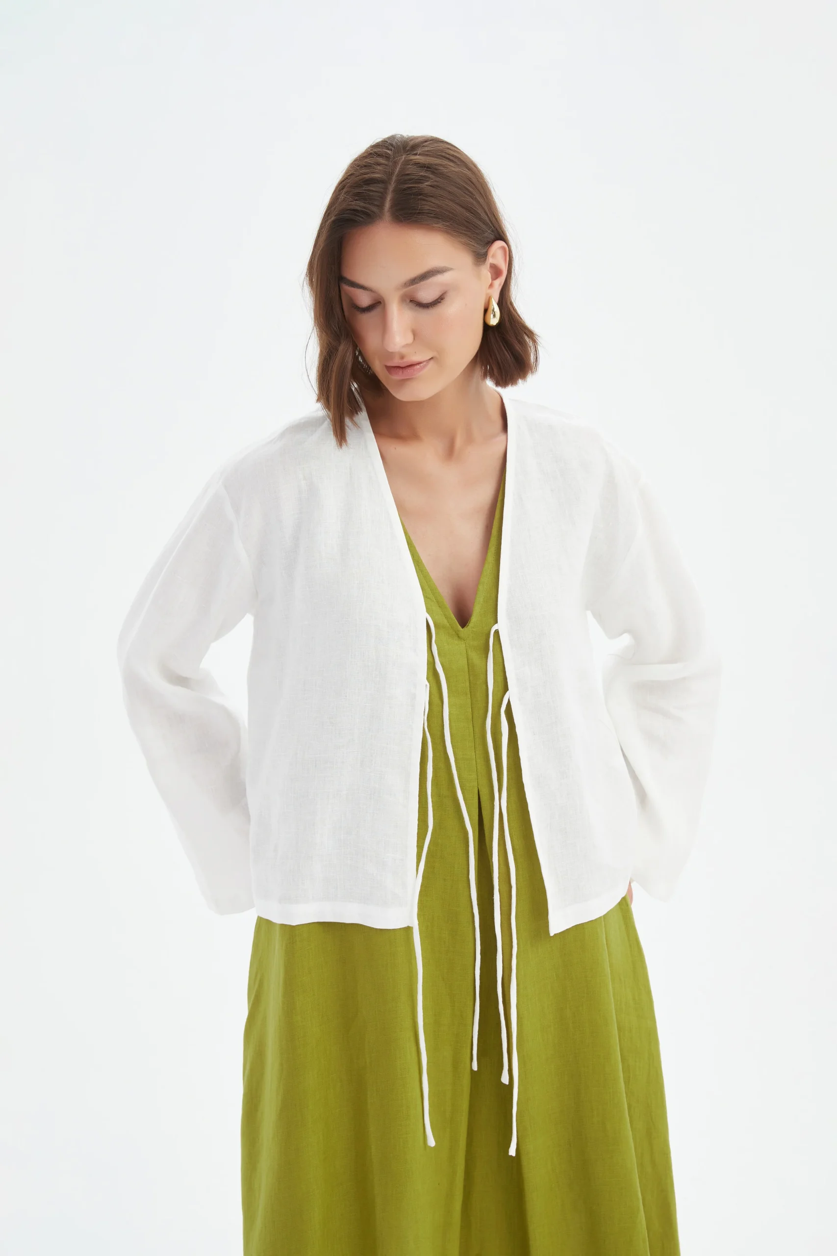 Tirelli Tie Front Linen Top In Cream - Image 3