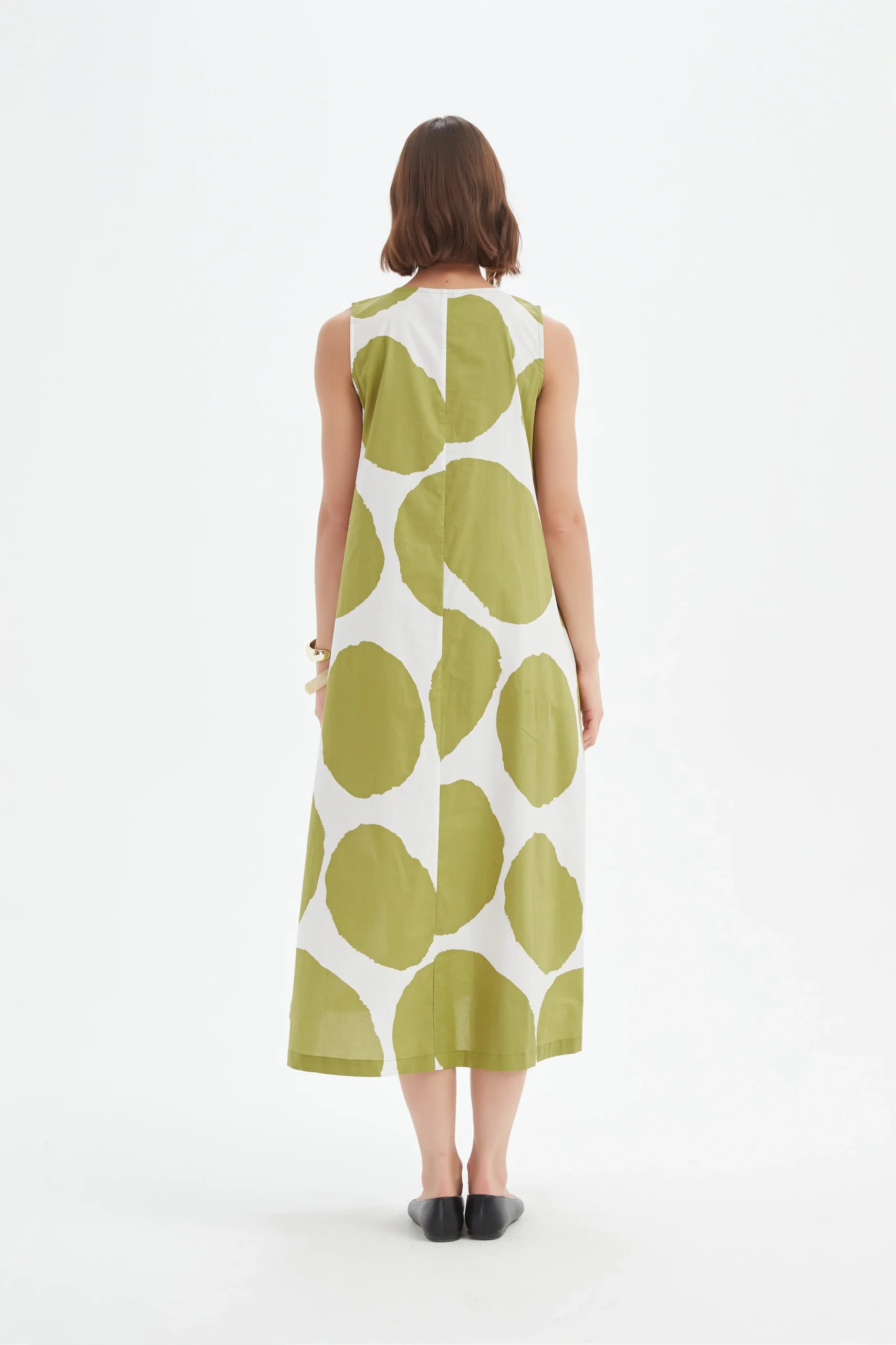 Tirelli Inverted Pleat Poplin Dress In Chartreuse And White Spot - Image 5