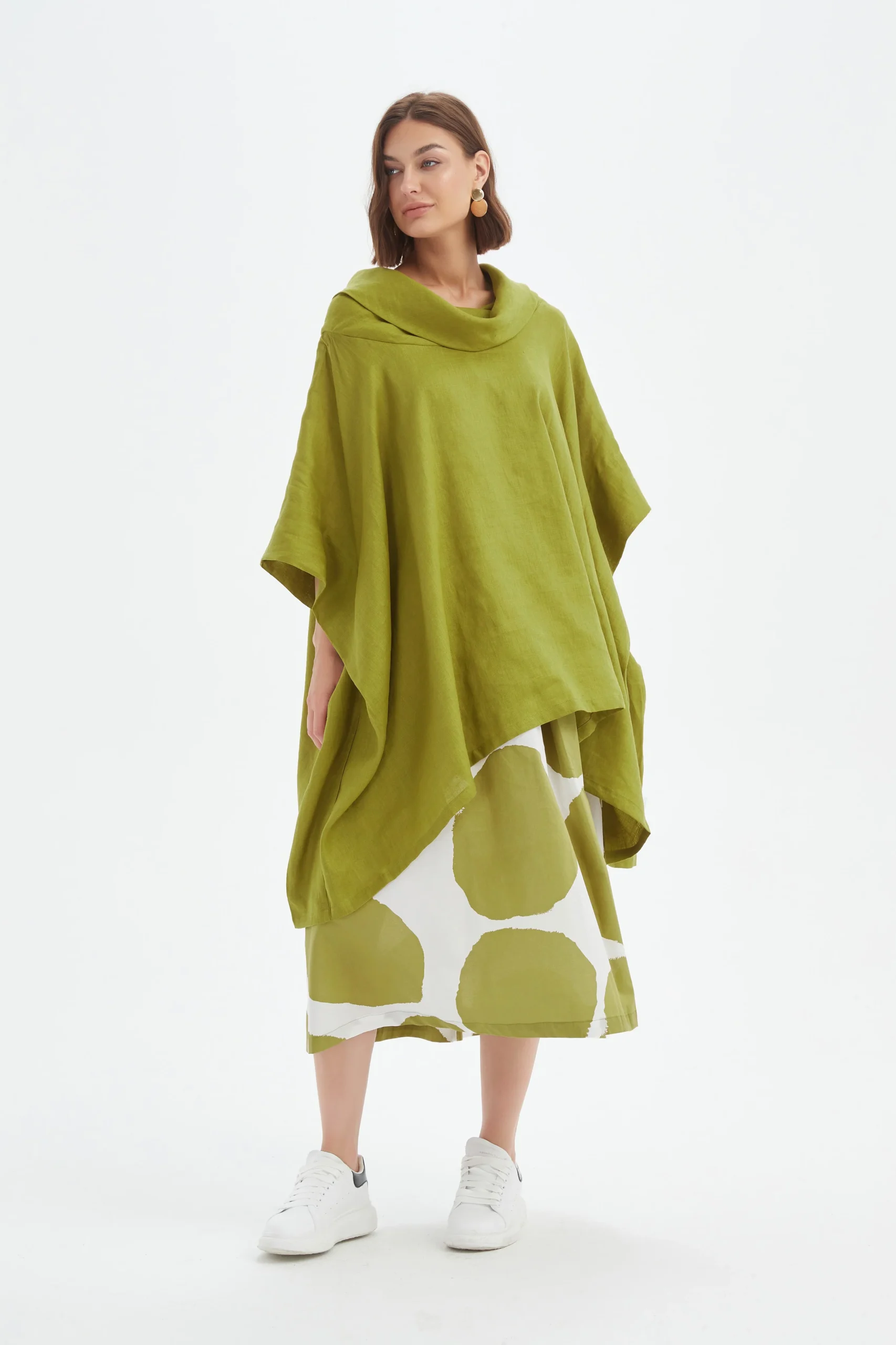 Tirelli Oversized Linen Poncho In Chartreuse Green - Image 2