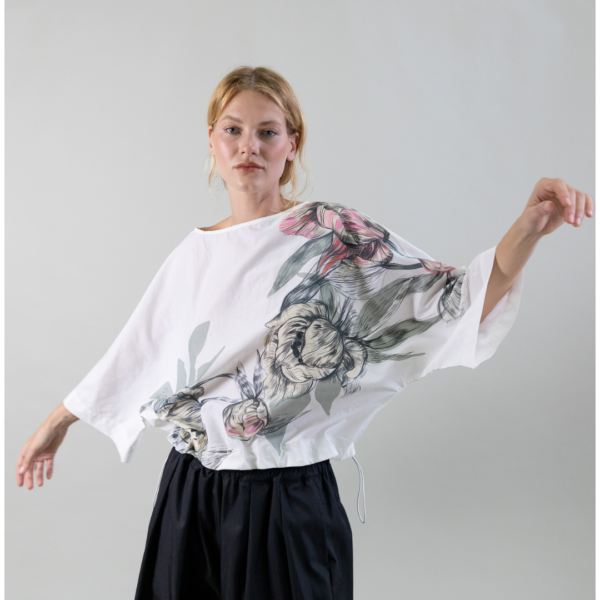 Psophia White Top Pink Multi Flower Print