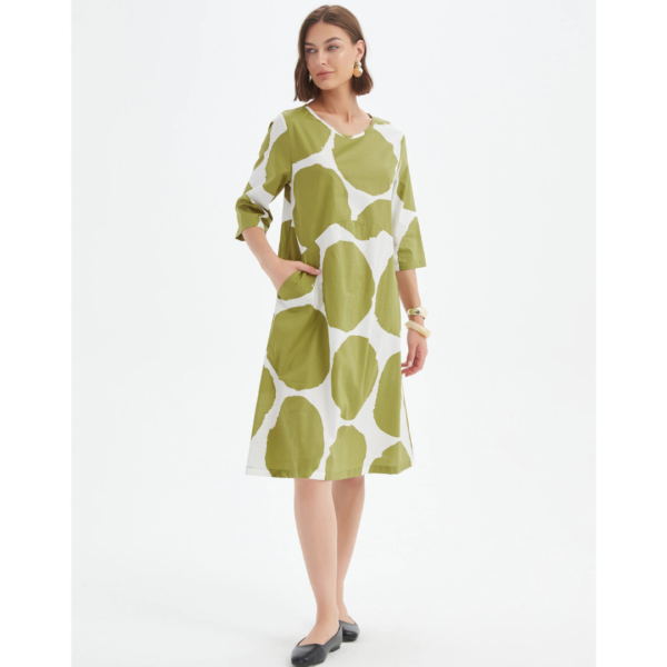Tirelli Curved Seam Poplin Dress In Chartreuse And White Spot