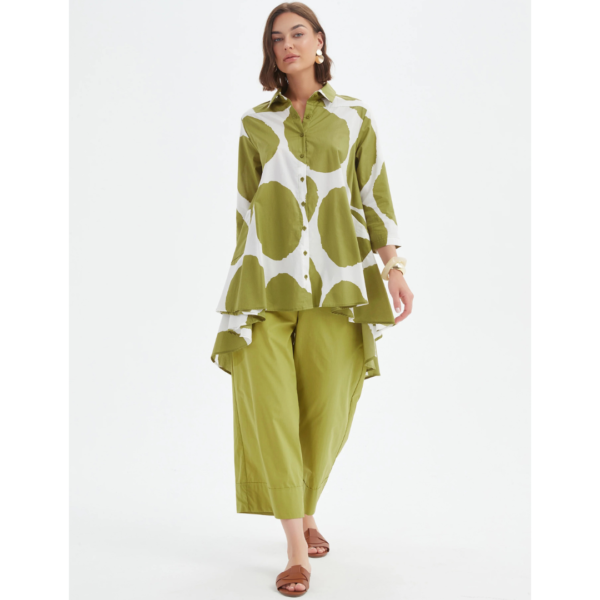 Tirelli Print Swing Back Shirt In Chartreuse And White Spot