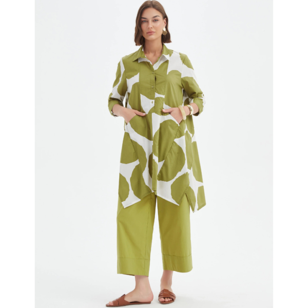 Tirelli Handkerchief Hem Shirt In Chartreuse And White Spot