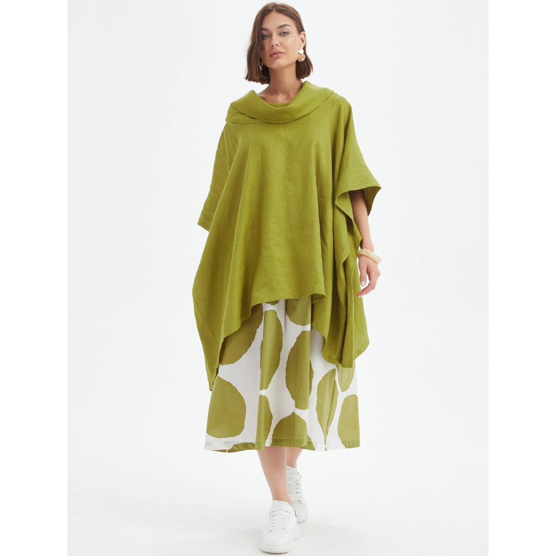 Tirelli Oversized Linen Poncho In Chartreuse Green