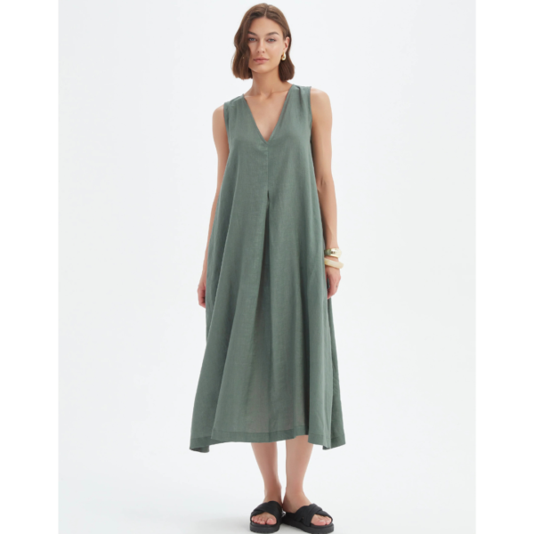 Tirelli Inverted Pleat Linen Dress In Petrol