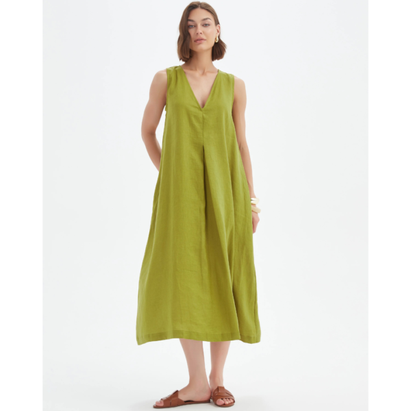 Tirelli Inverted Pleat Dress In Chartreuse Green