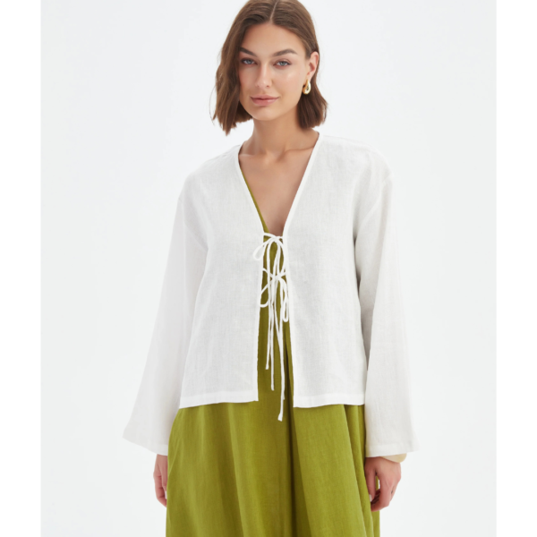 Tirelli Tie Front Linen Top In Cream