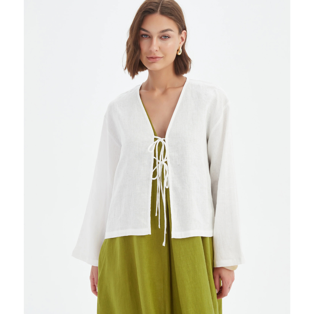 Tirelli Tie Front Linen Top In Cream