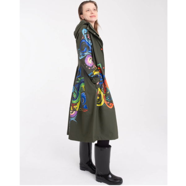 One Node Waterproof Raincoat In Rosemaling Olive