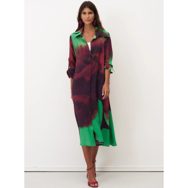 Bize Double Collar Dress In Raisin And Lime