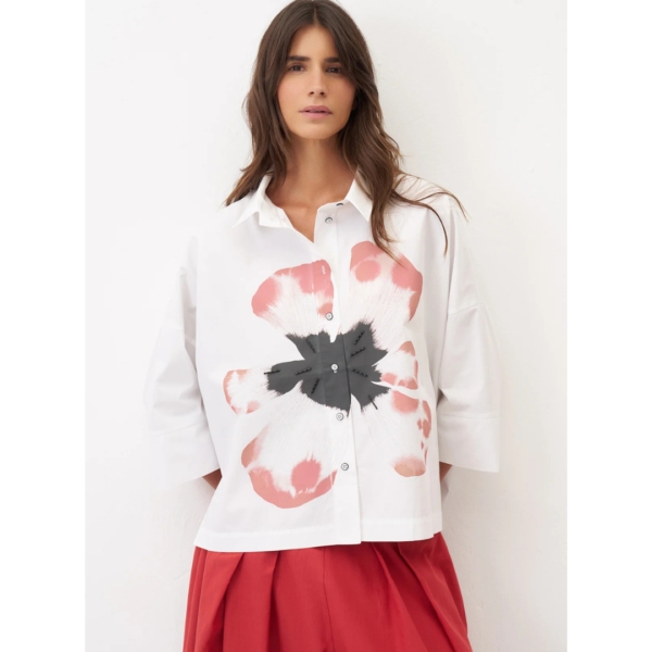 Bize Gavdos Pansy Print Shirt In Cream And Rose