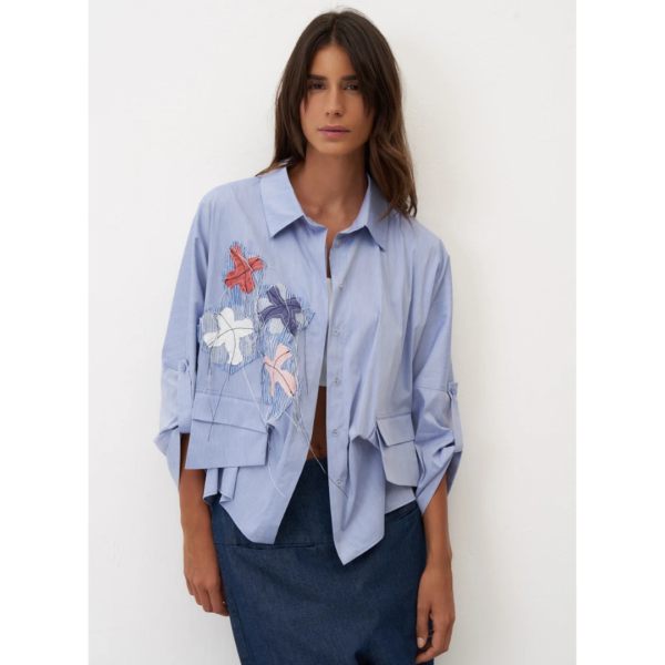 Bize Marmaro Embroidered Shirt In Baby Blue