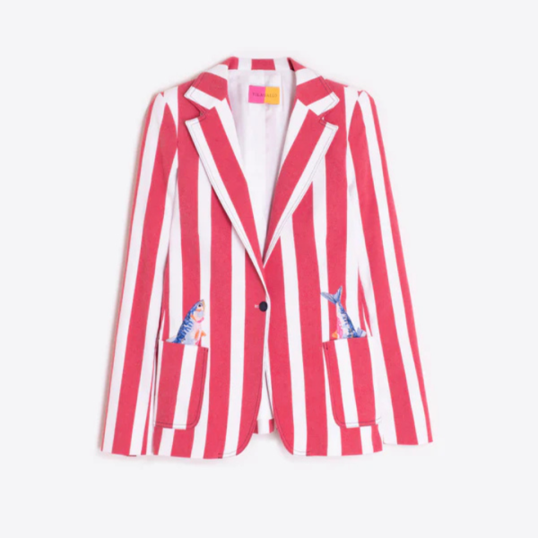 Vilagallo Red And White Striped Jacket With Fish Motif