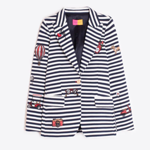 Vilagallo Navy And White Jacket With Heart Embroidery