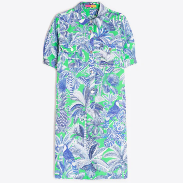 Vilagallo Shirt Dress In Blue And Green with Palm Tree Print