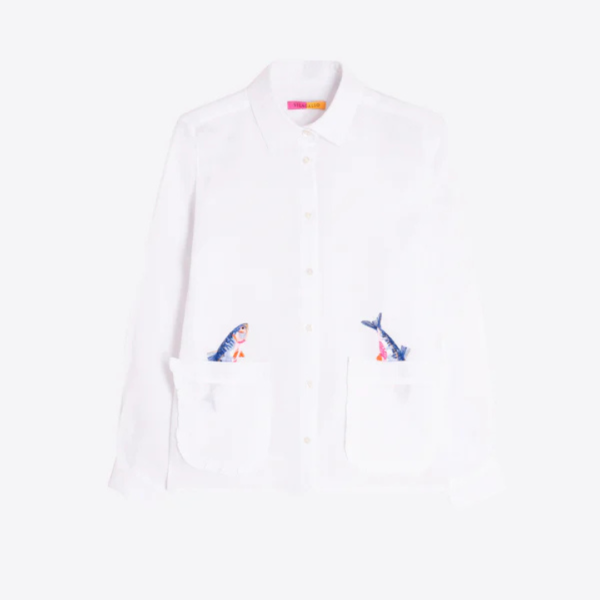 Vilagallo Linen Shirt With Fish Motif In White