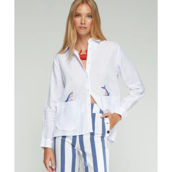 Vilagallo Linen Shirt With Fish Motif In White