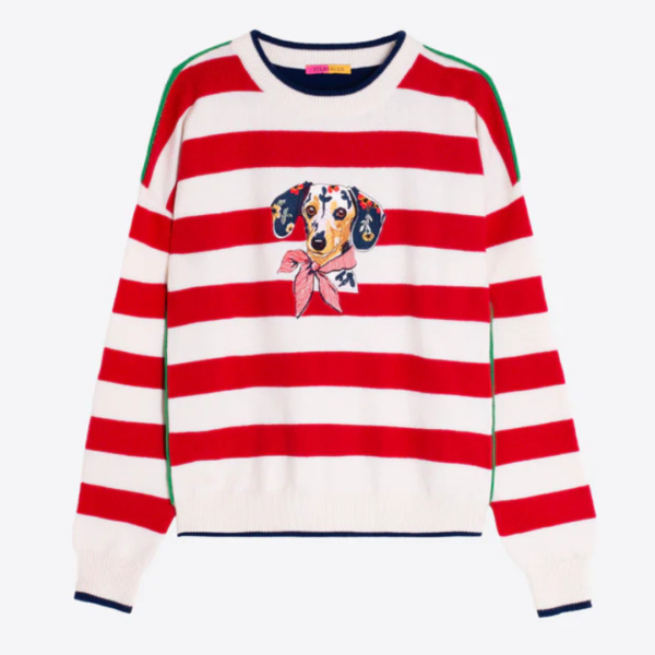 Vilagallo Red And Navy Striped Sweater With Dog Motif
