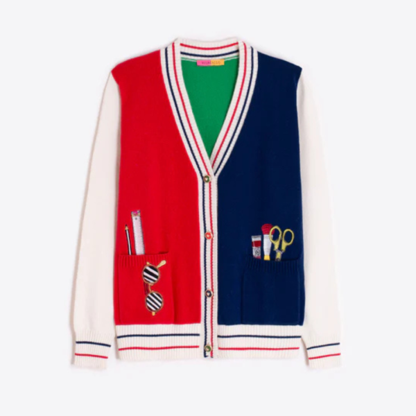 Vilagallo Red, Navy And Green Cardigan With Embroidery