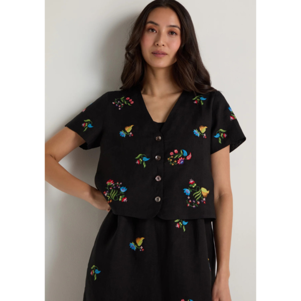 Sahara Vintage Floral Embroidery Jacket In Black Multi