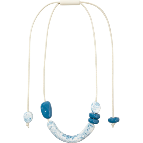 Zsiska Adjustable Necklace with Cream and Blue Marbled Beads