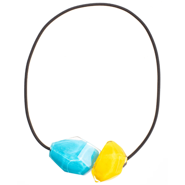 Zsiska Prue Short Necklace with Large Yellow/Blue Beads