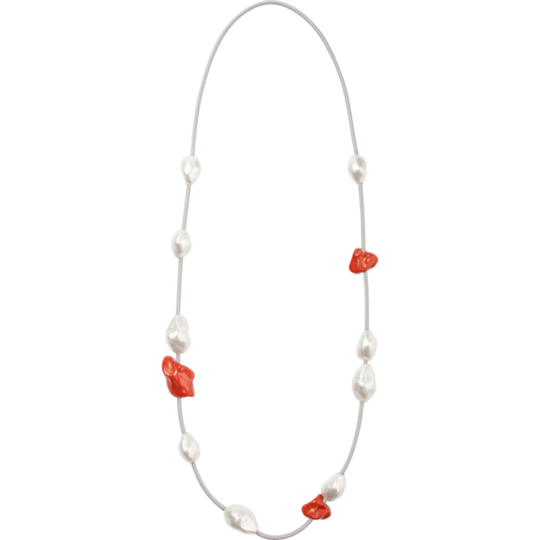 Zsiska Long Necklace with Pearl/Coral Beads