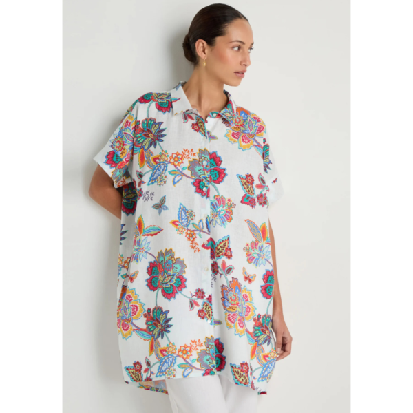 Sahara Botanical Floral Linen Long Shirt