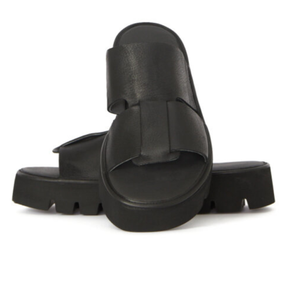 Lofina Gas Black Leather Slider Sandals